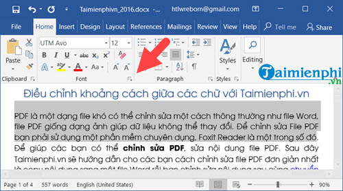 chỉnh khoảng cách chữ trong word