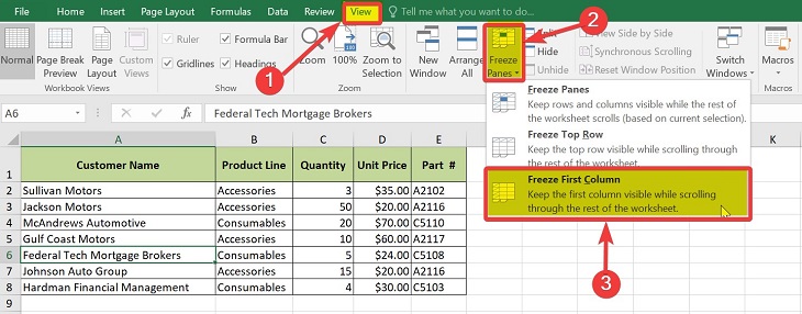 Cách cố định dòng trong excel