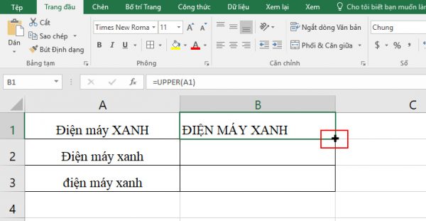 cách chuyển chữ thường sang in hoa trong Excel
