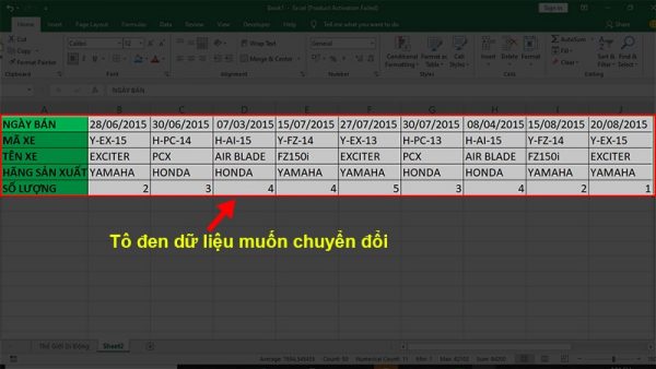 cách chuyển hàng thành cột trong Excel