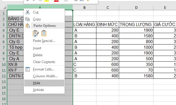 cách bỏ ẩn dòng trong excel1