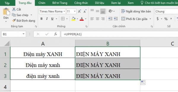 cách chuyển chữ thường sang in hoa trong Excel